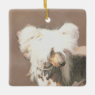 Chinese Crested Hairless Painting Original Dog Art Ceramic Ornament