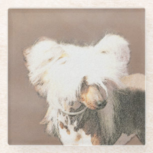 Chinese Crested Hairless Painting Original Dog Art Glass Coaster