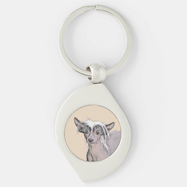 Chinese Crested Hairless Painting Original Dog Art Key Ring (Front)