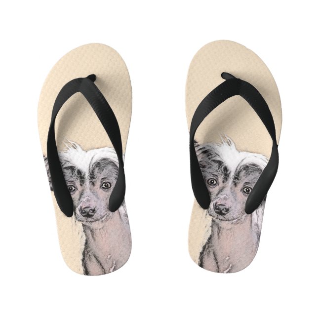 Chinese Crested Hairless Painting Original Dog Art Kid's Thongs (Footbed)