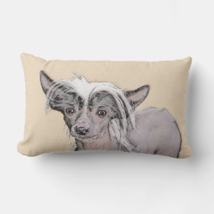 Chinese Crested Hairless Painting Original Dog Art Lumbar Cushion