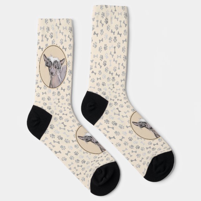Chinese Crested Hairless Painting Original Dog Art Socks (Right)