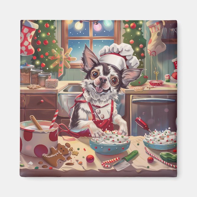 Chinese Crested Holiday Baking: Festive Christmas Magnet (Front)