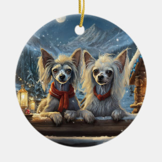Chinese Crested Holiday Design By Rich AMeN Gill Ceramic Ornament