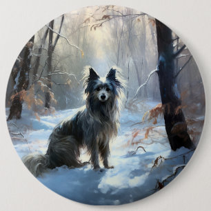 Chinese Crested Let It Snow Christmas 6 Cm Round Badge