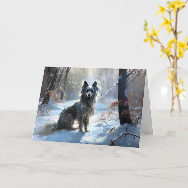 Chinese Crested Let It Snow Christmas Card (Yellow Flower)