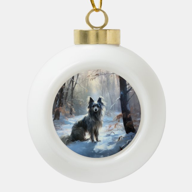Chinese Crested Let It Snow Christmas Ceramic Ball Christmas Ornament (Front)