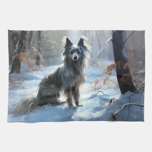 Chinese Crested Let It Snow Christmas Tea Towel (Horizontal)