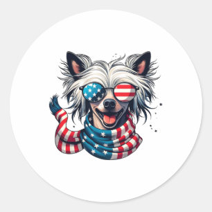 Chinese Crested Lover Us Flag 4th Of July Patrioti Classic Round Sticker