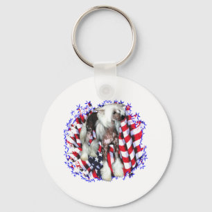Chinese Crested Patriot Key Ring