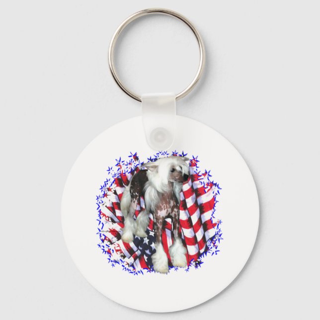 Chinese Crested Patriot Key Ring (Front)