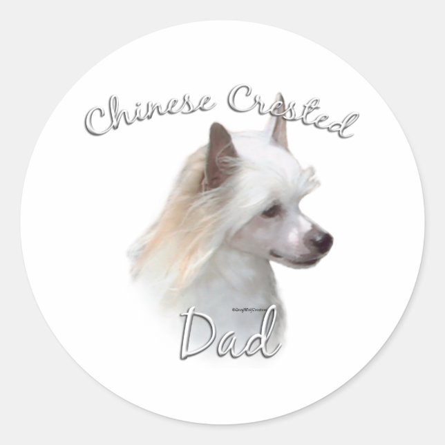 Chinese Crested (powder) Dad 2 Classic Round Sticker (Front)