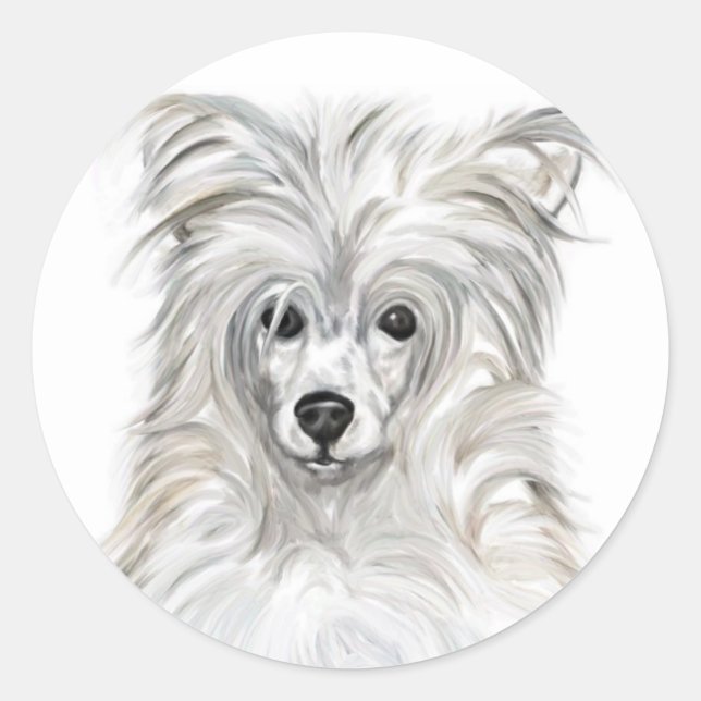Chinese Crested Powder Puff Classic Round Sticker (Front)