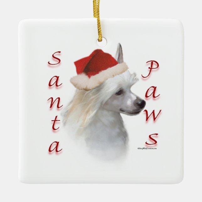 Chinese Crested (powder) Santa Paws Ceramic Ornament (Front)