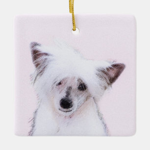 Chinese Crested Powderpuff Painting - Dog Art Ceramic Ornament