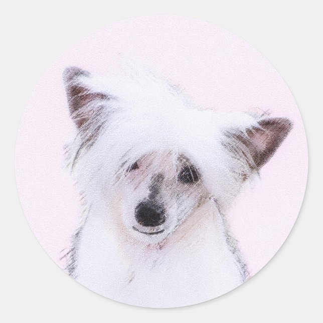 Chinese Crested Powderpuff Painting - Dog Art Classic Round Sticker (Front)