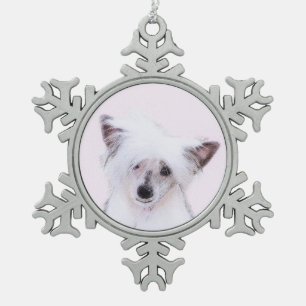 Chinese Crested Powderpuff Painting - Dog Art Snowflake Pewter Christmas Ornament