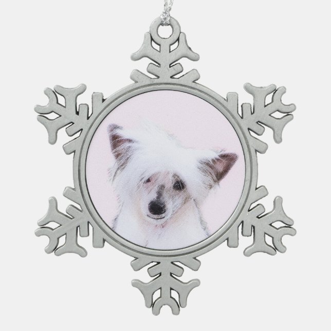 Chinese Crested Powderpuff Painting - Dog Art Snowflake Pewter Christmas Ornament (Front)
