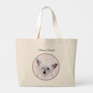 Chinese Crested Powderpuff White Painting Dog Art Large Tote Bag