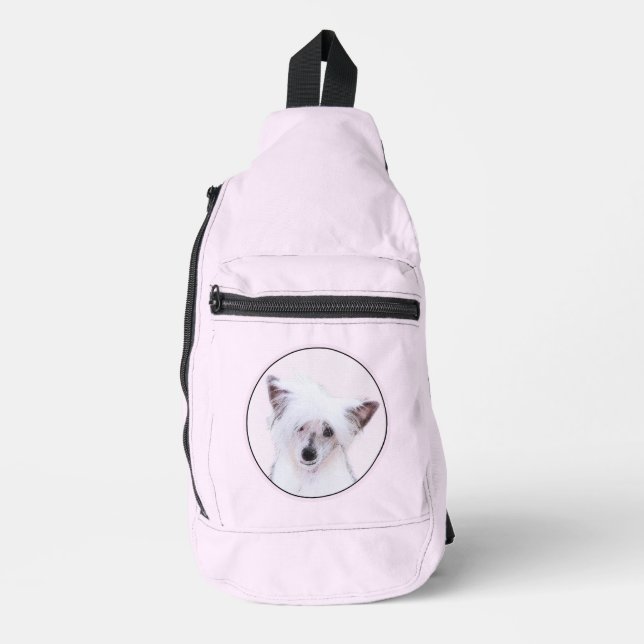 Chinese Crested Powderpuff White Painting Dog Art Sling Bag (Front)