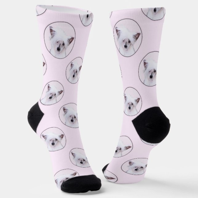 Chinese Crested Powderpuff White Painting Dog Art Socks (Angled)