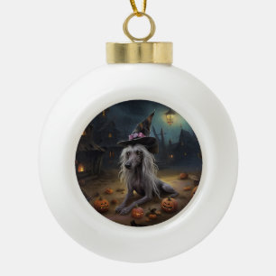 Chinese Crested Pumpkins Halloween Scary  Ceramic Ball Christmas Ornament