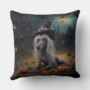 Chinese Crested Pumpkins Halloween Scary Cushion