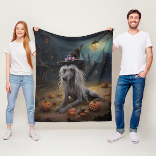 Chinese Crested Pumpkins Halloween Scary  Fleece Blanket