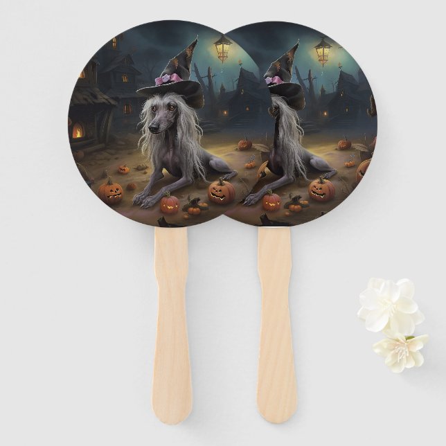 Chinese Crested Pumpkins Halloween Scary  Hand Fan (Front and Back)