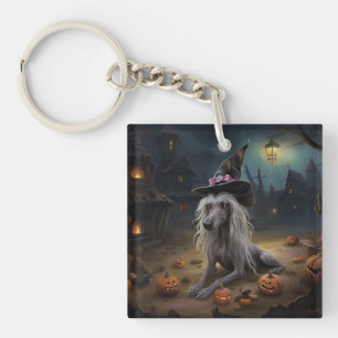 Chinese Crested Pumpkins Halloween Scary Key Ring