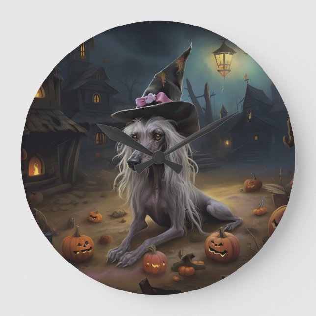 Chinese Crested Pumpkins Halloween Scary  Large Clock (Front)