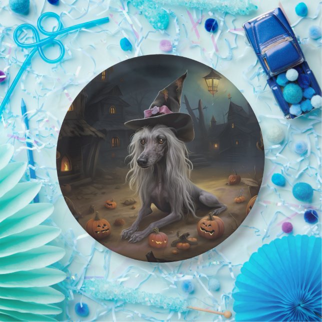 Chinese Crested Pumpkins Halloween Scary  Paper Plate (Party)