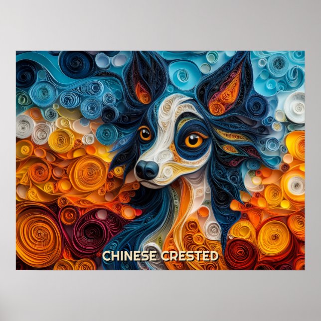 Chinese Crested Quilling Art Dog Portrait Poster (Front)
