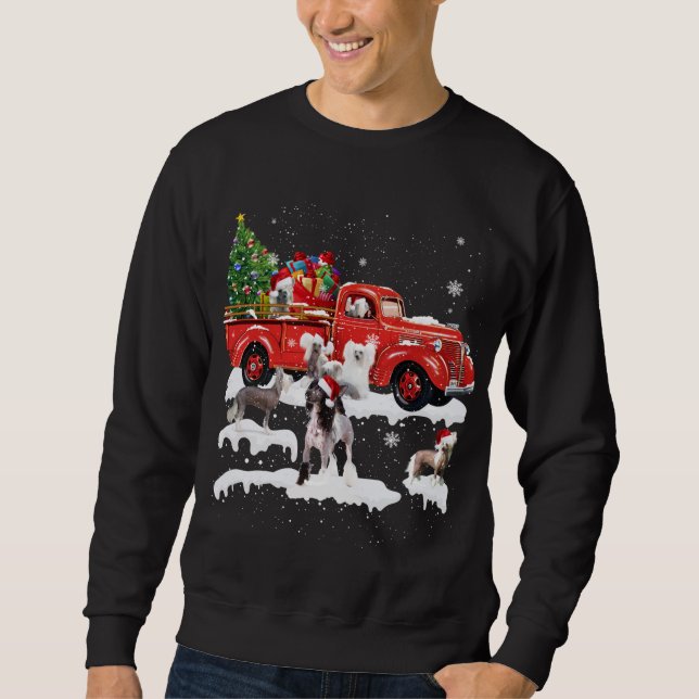 Chinese Crested Riding Red Truck Merry Christmas X Sweatshirt (Front)