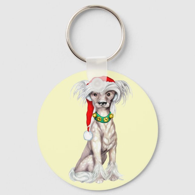 Chinese Crested Santa Key Ring (Front)