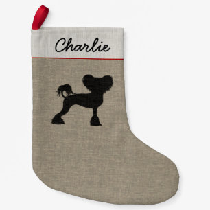 Chinese Crested Silhouette Crestie Dog Custom Xmas Small Christmas Stocking