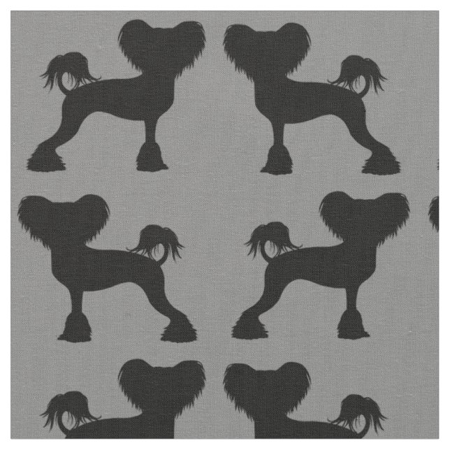 Chinese Crested Silhouettes Crestie Dogs Patterned Fabric (Close Up)