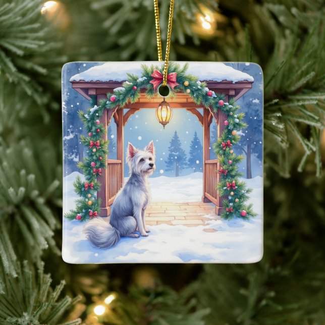 Chinese Crested Snowy Gazebo Christmas Art Ceramic Ornament (Tree)