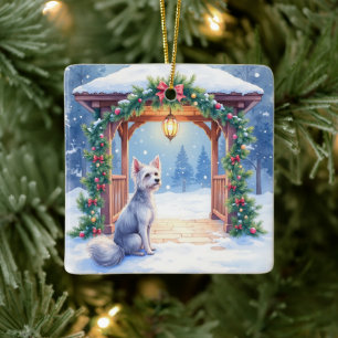 Chinese Crested Snowy Gazebo Christmas Art Ceramic Ornament