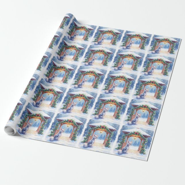 Chinese Crested Snowy Gazebo Christmas Art Wrapping Paper (Unrolled)