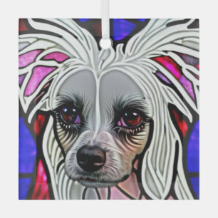 Chinese Crested "Stained Glass"  Glass Tree Decoration