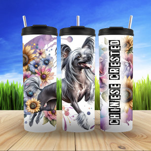 Chinese Crested's Floral Flight Thermal Tumbler