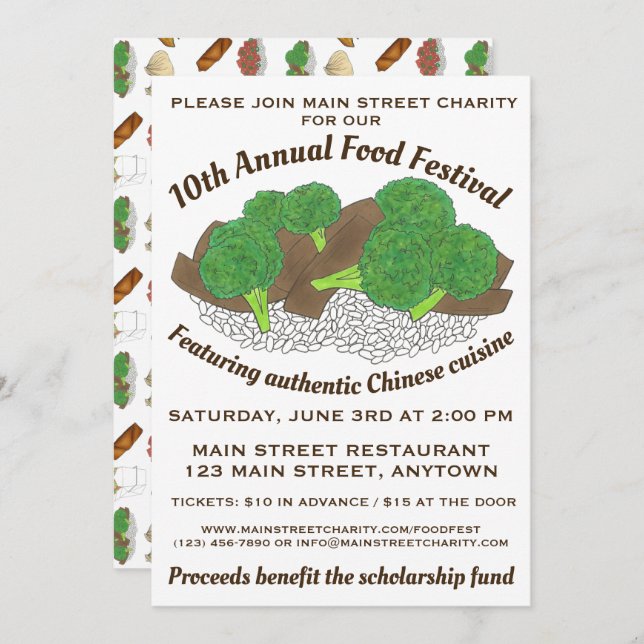 Chinese Cuisine Beef and Broccoli Food Festival Invitation (Front/Back)