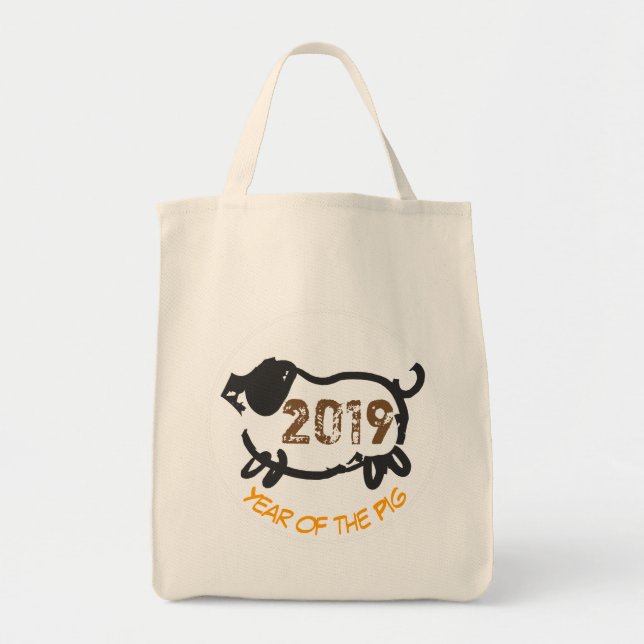 Chinese custom Year Pig Black Tote Bag (Front)