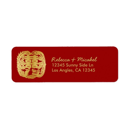 Chinese Double Happiness Dragon / Phoenix Return Address Label