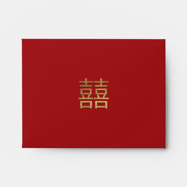 Chinese Double Happiness Gold Insert Money Red Envelope (Front)