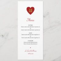 Chinese Double Happiness Red Gold Wedding Menu