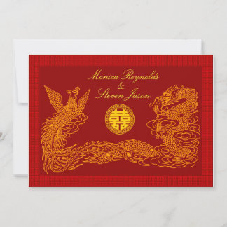 Chinese double happiness RSVP red wedding invitati