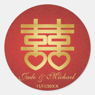 Chinese Double Happiness Wedding Classic Round Sticker