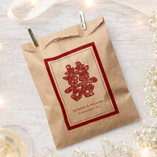 Chinese Double Happiness Wedding Floral Paper Cut Favour Bag